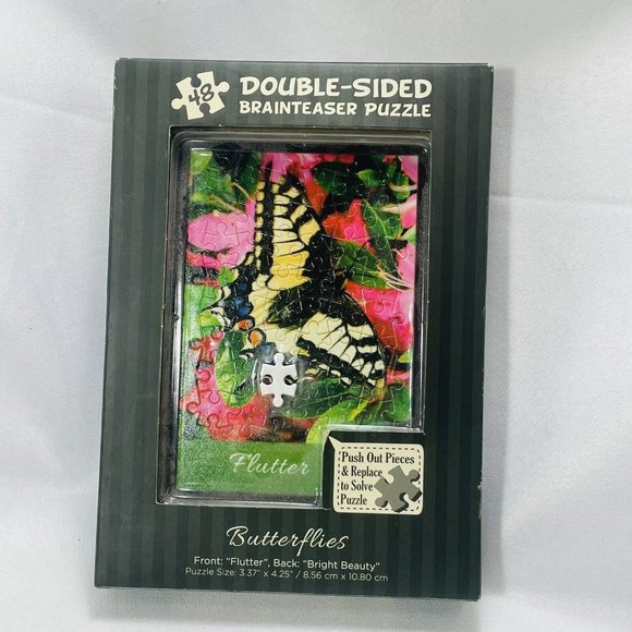Double Sided Jigsaw Brainteaser Puzzle Butterflies Flutter Bright Beauty 4.25" - Picture 2 of 13